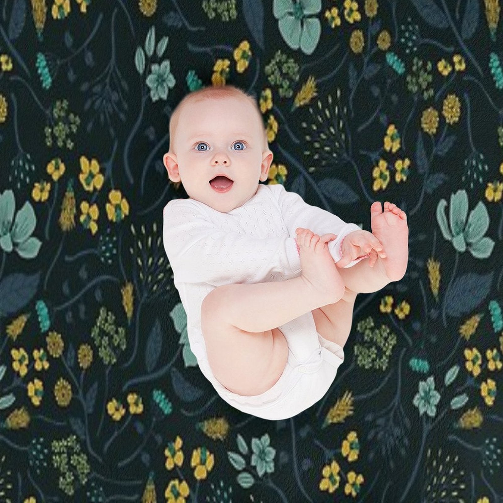 Turquoise, Yellow, Green & Dark Blue Floral Pattern Versatility Throw Blanket
