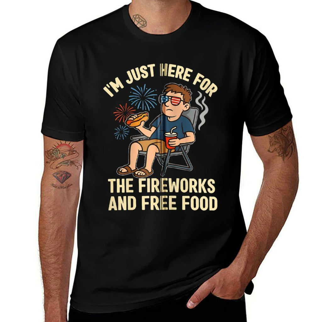 Funny 4th of July Men Women Im Just Here for Fireworks Zip  Slim-fit Cut T-Shirt