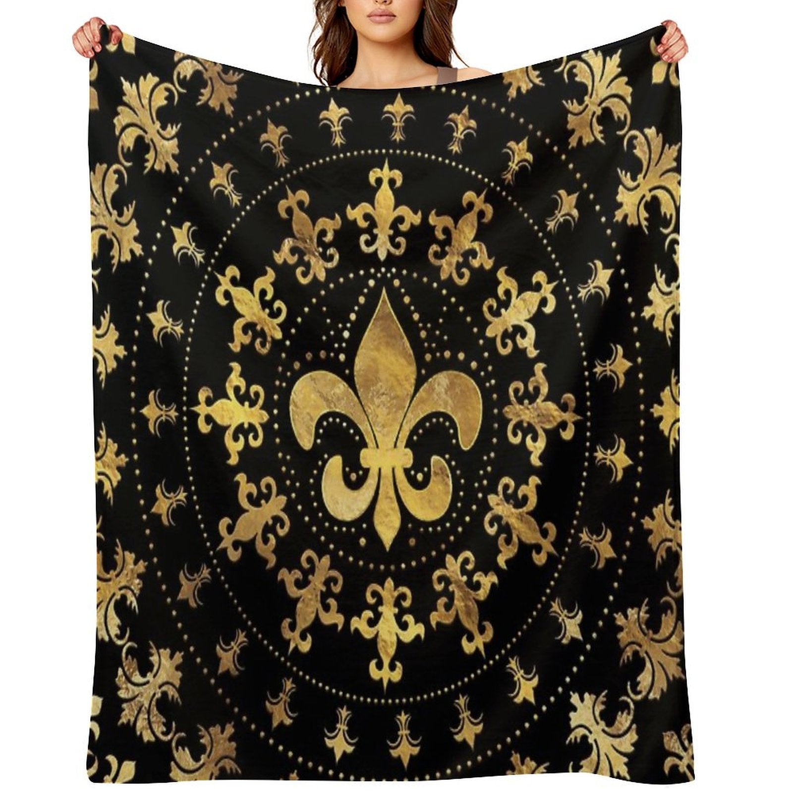 Fleur-de-lis - Circular Ornament - Gold And Black Multi-functional Throw Blanket