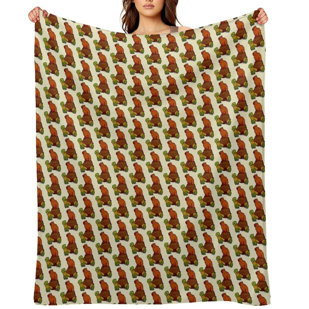 Capybara on Turtle Quick-dry Throw Blanket