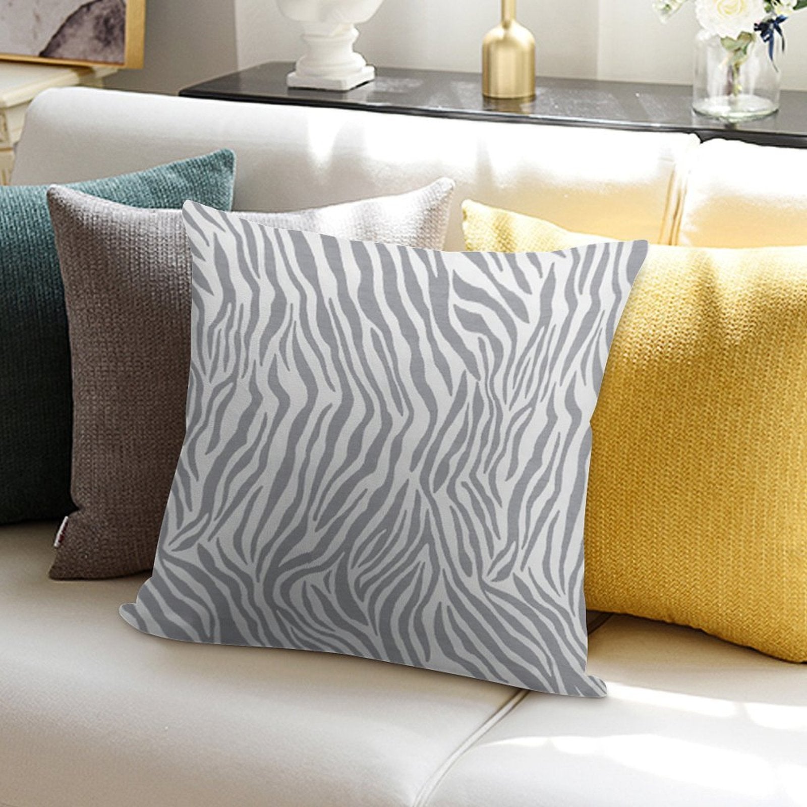 Stylish Grey Zebra Print Soft Bedroom Essential Throw Pillow