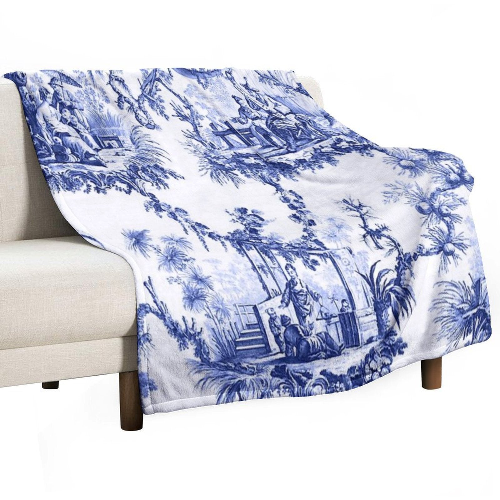 Blue Chinoiserie Toile Sustainable Throw Blanket