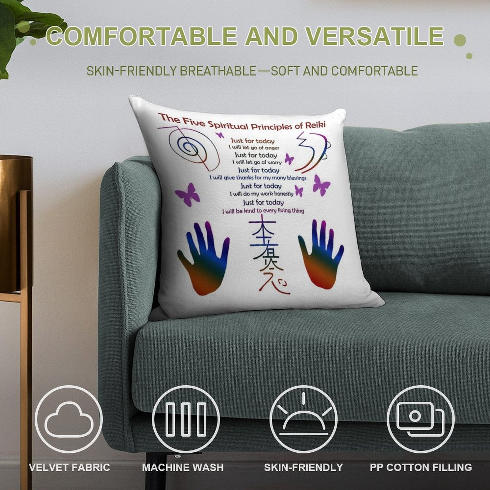 The 5 Principles of Reiki Soft Hidden Zipper Throw Pillow