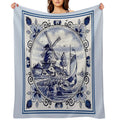 DUTCH BLUE DELFT Vintage Windmill Print Compact Throw Blanket
