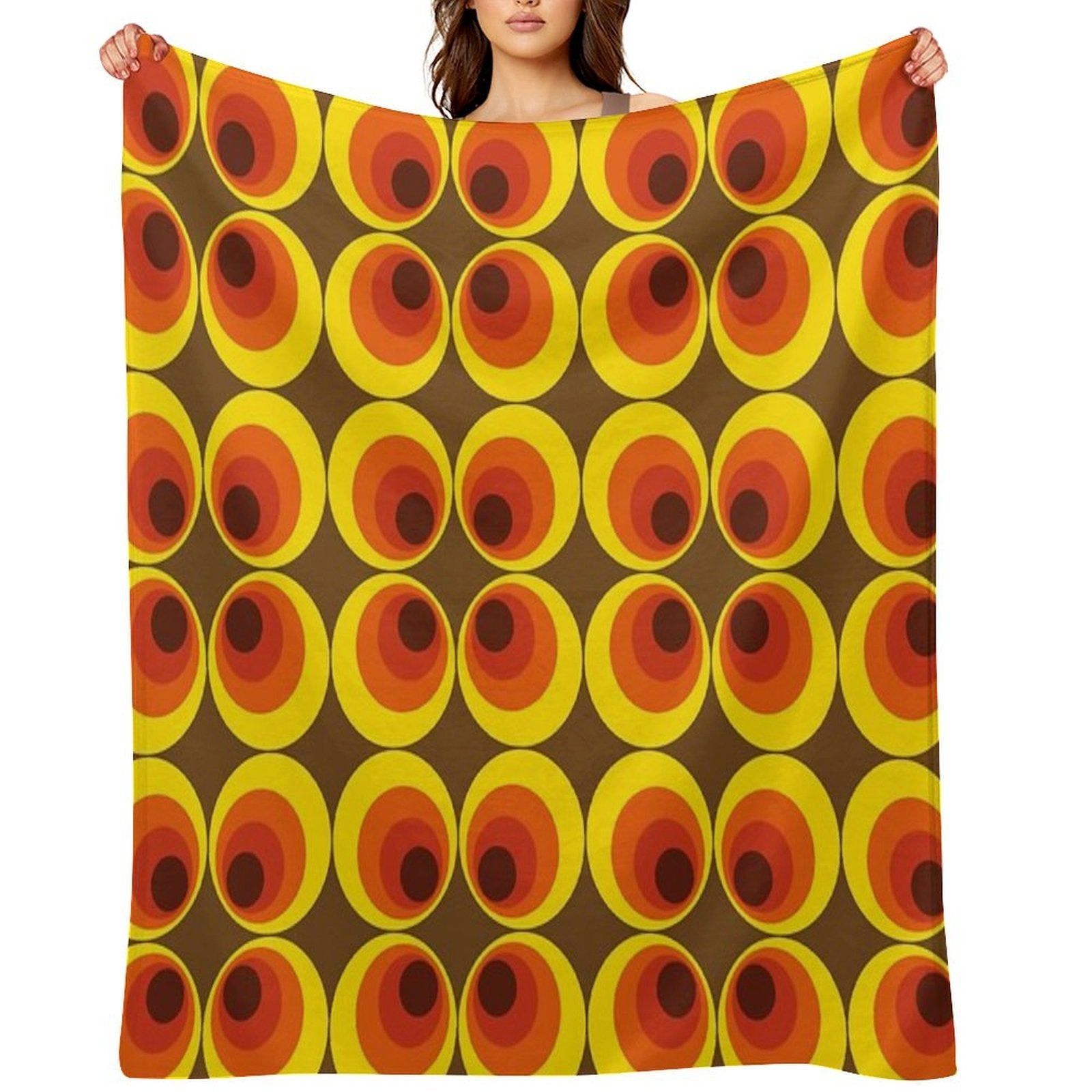 70s, 80s Funky Vintage Circle Pattern Versatility Throw Blanket