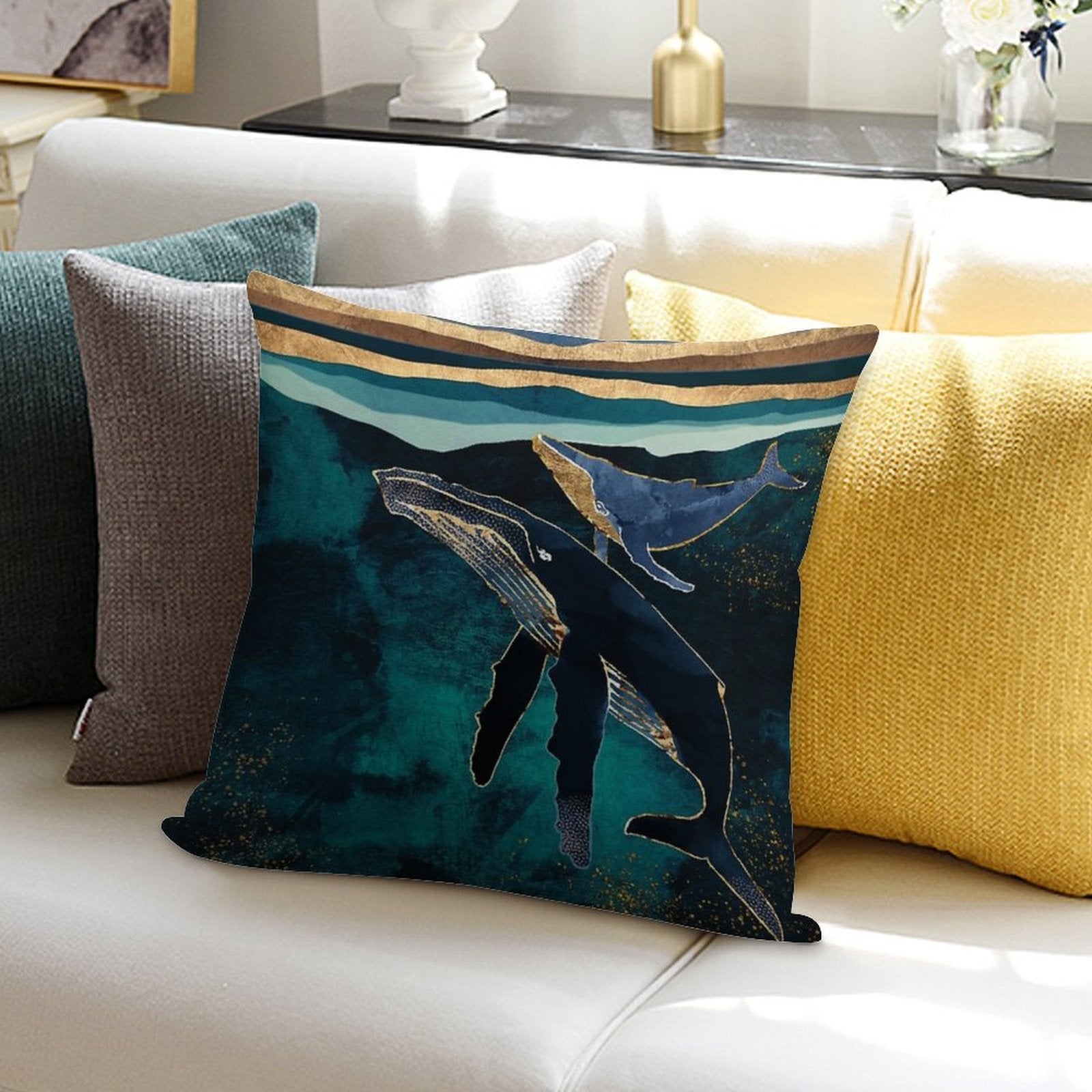 Moonlit Whales Soft Bedroom Essential Throw Pillow