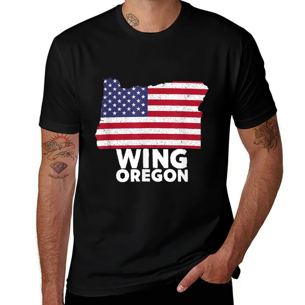 Distressed Patriotic USA Wing, Oregon  Eco-friendly Material T-Shirt