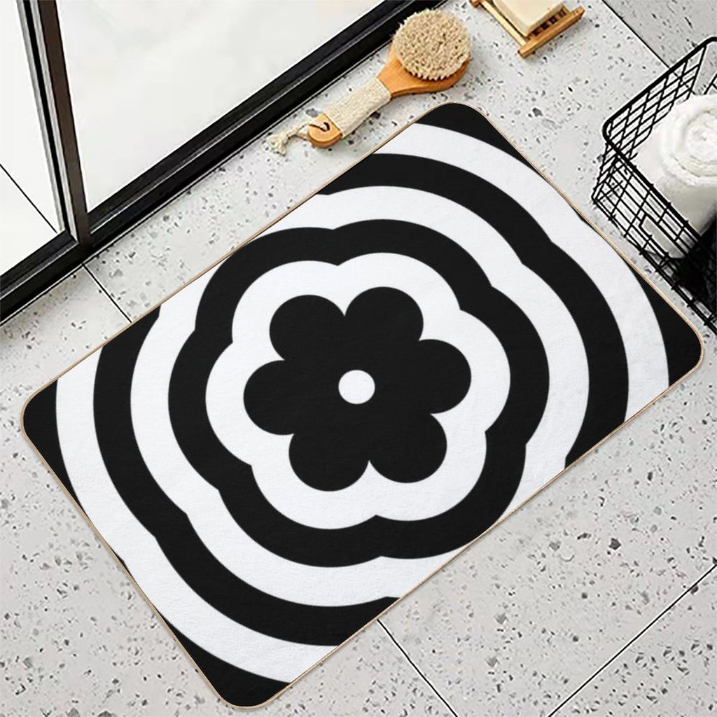 Black And White Rainbow Mod Flower  Dirt-Trapping Bath Mat