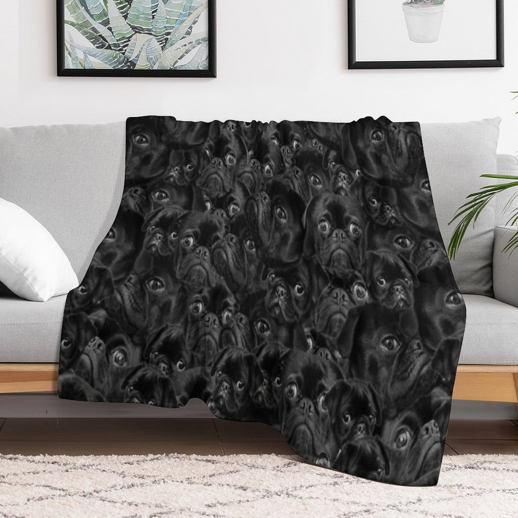 Black Pug Puppy Pattern Design Shrink-resistant Throw Blanket