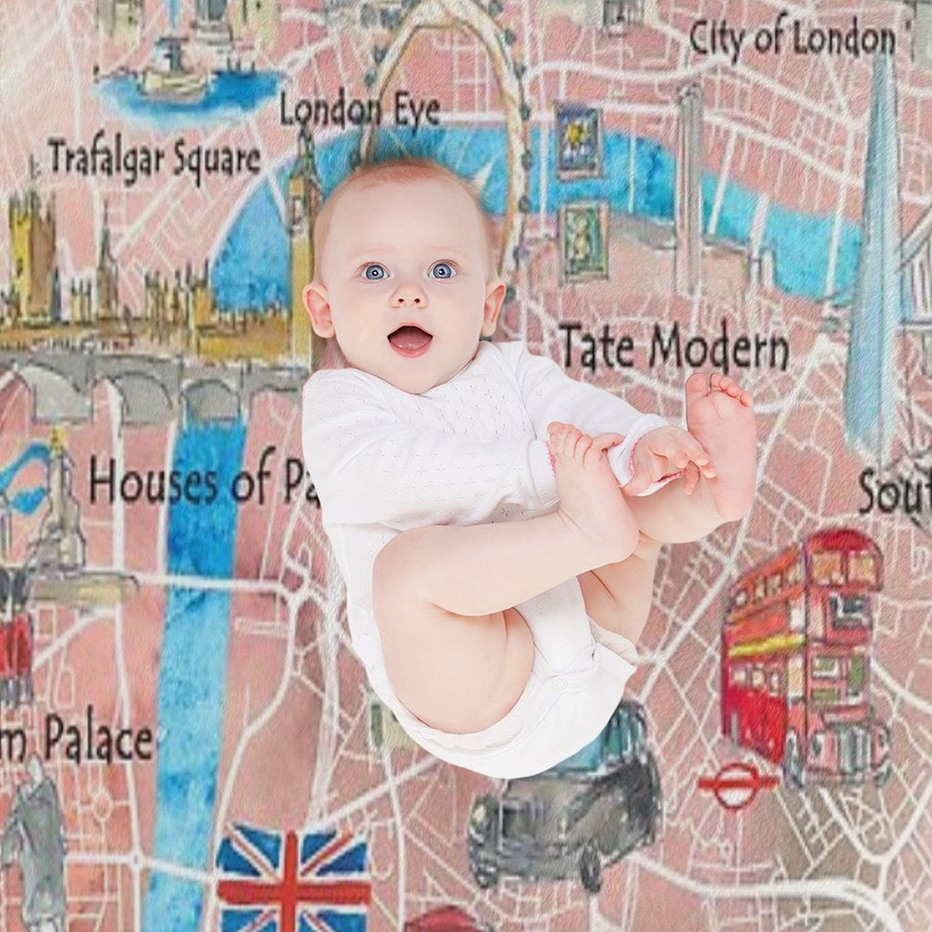 London UK Illustrated Map with Main Roads, Landmarks & Highlights Easy Care Throw Blanket