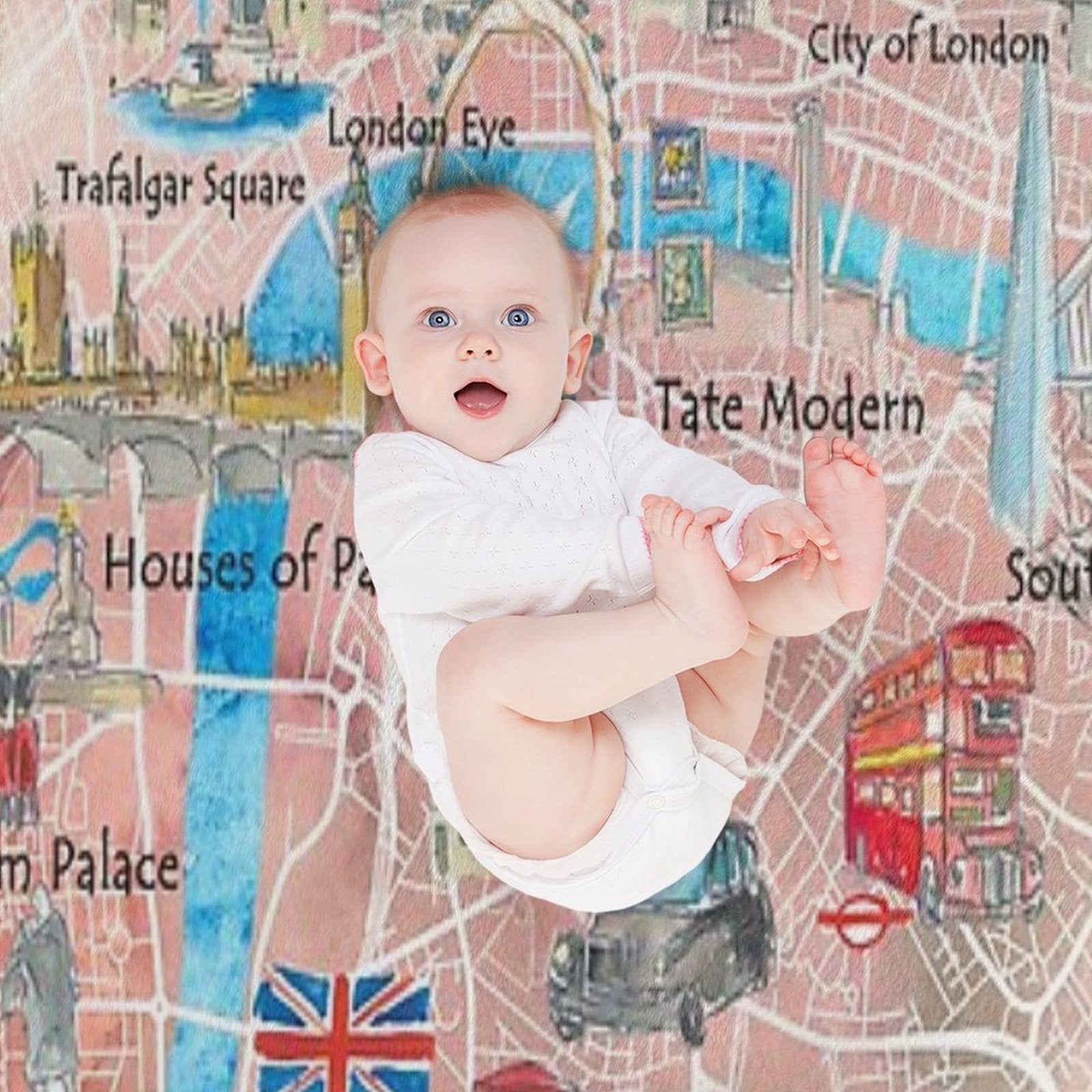 London UK Illustrated Map with Main Roads, Landmarks & Highlights Easy Care Throw Blanket