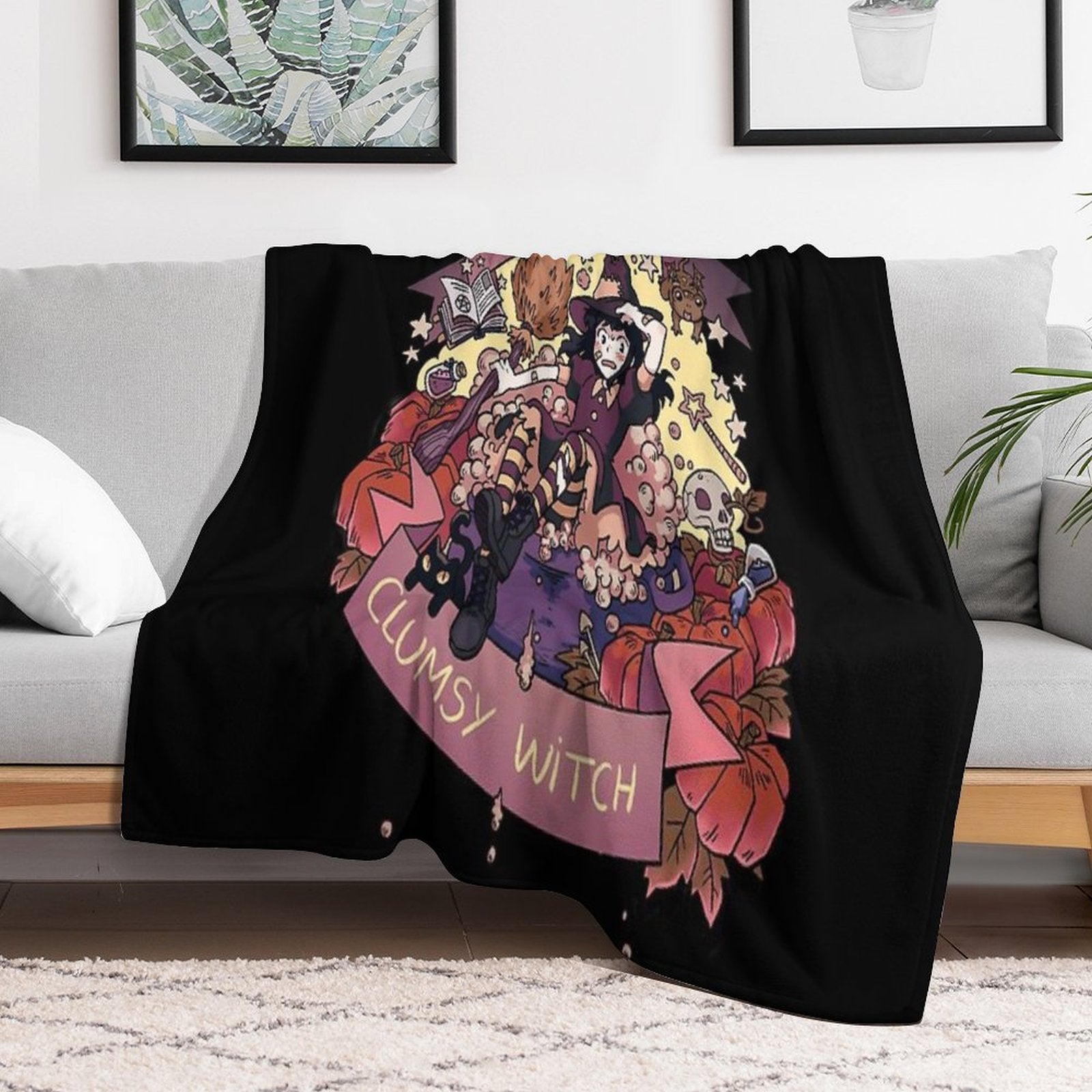 Beware of The Clumsy Witch Sustainable Throw Blanket