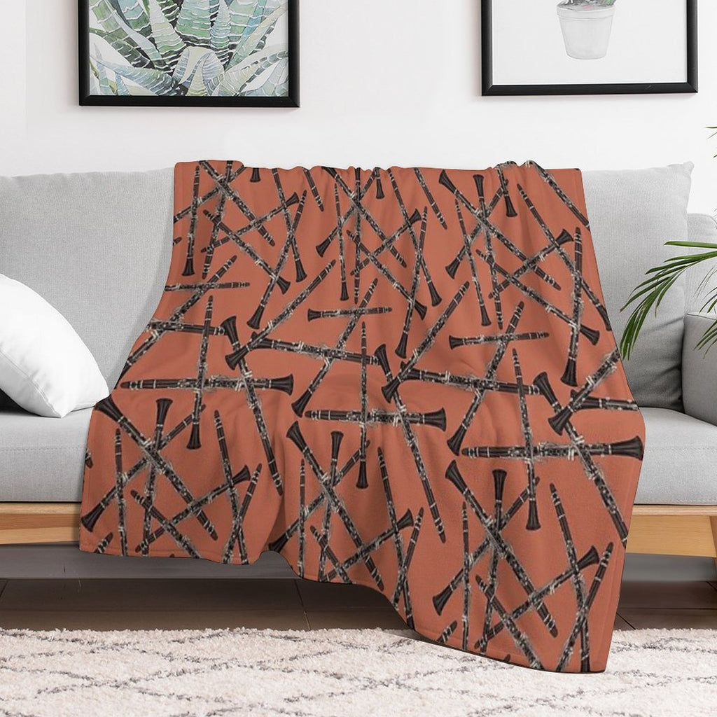 Clarinet Musical Instrument Pattern Rust Multi-functional Throw Blanket