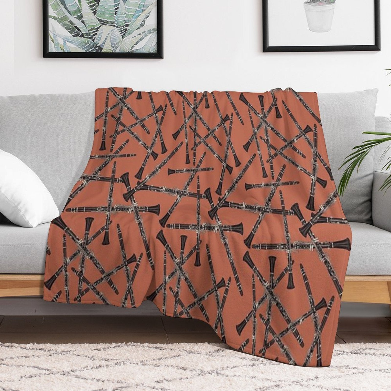 Clarinet Musical Instrument Pattern Rust Multi-functional Throw Blanket