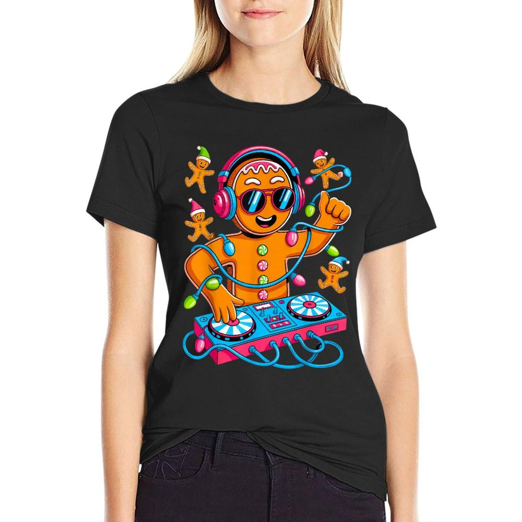 Retro Christmas House Music Gingerbread DJ Techno Rave EDM  Rolled Sleeves T-Shirt