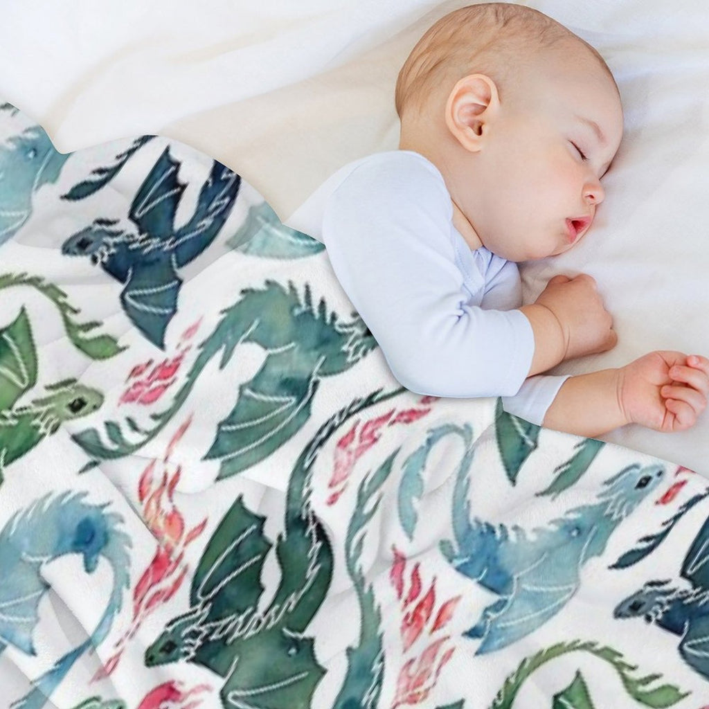 Dragon Fire Blue & Green Quick-dry Throw Blanket