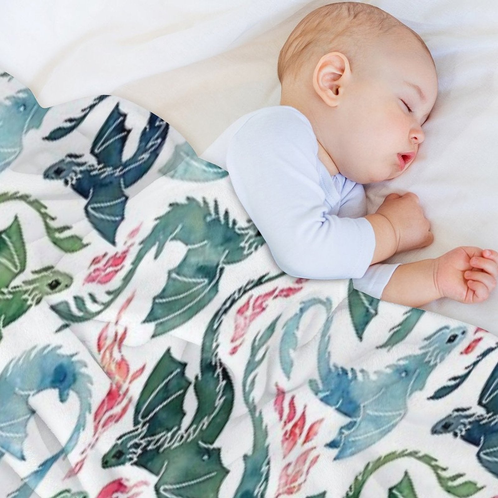 Dragon Fire Blue & Green Quick-dry Throw Blanket