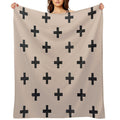 Beige And Black Textured Swiss Cross Pattern Lightweight Throw Blanket