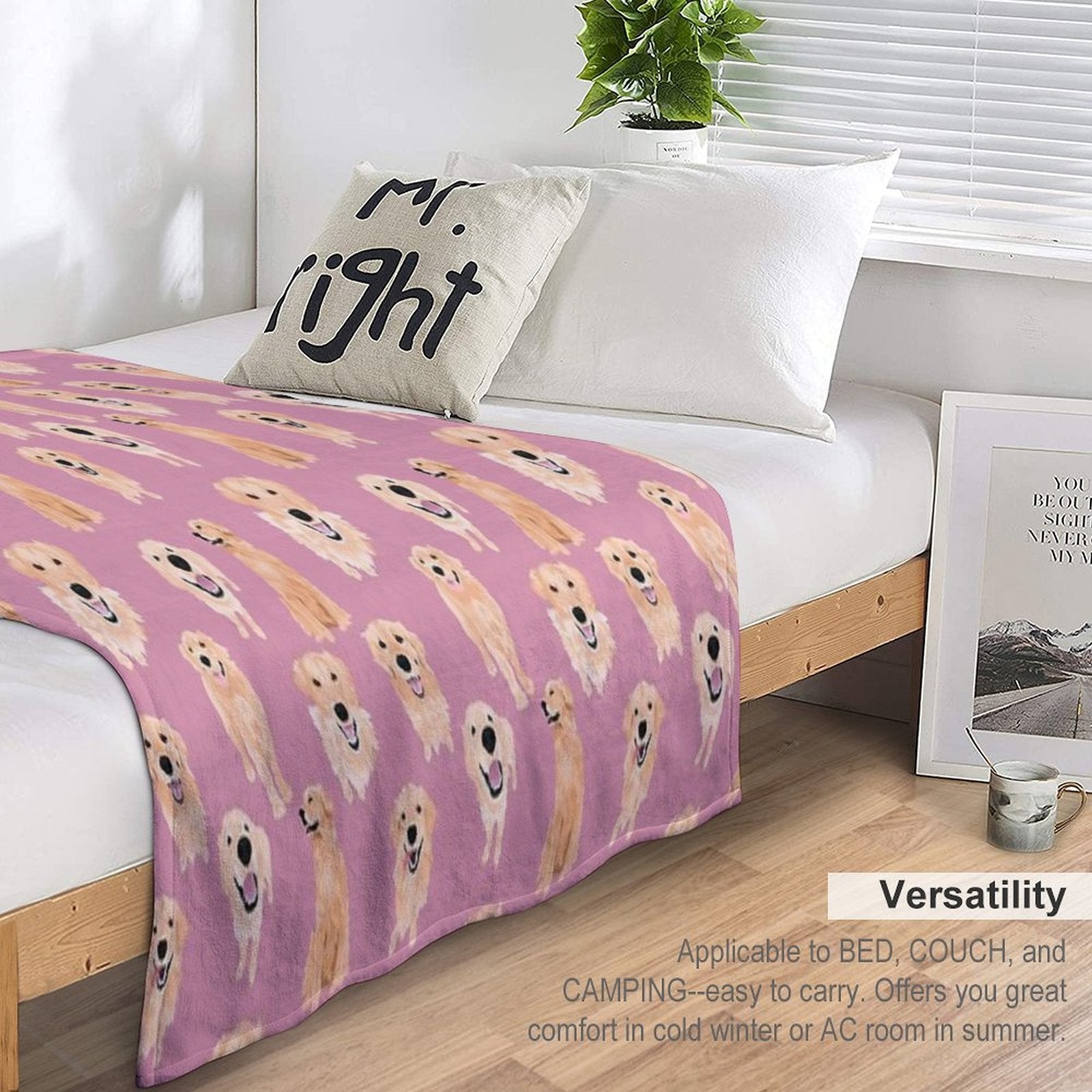 Golden Retrievers on Pink Compact Throw Blanket