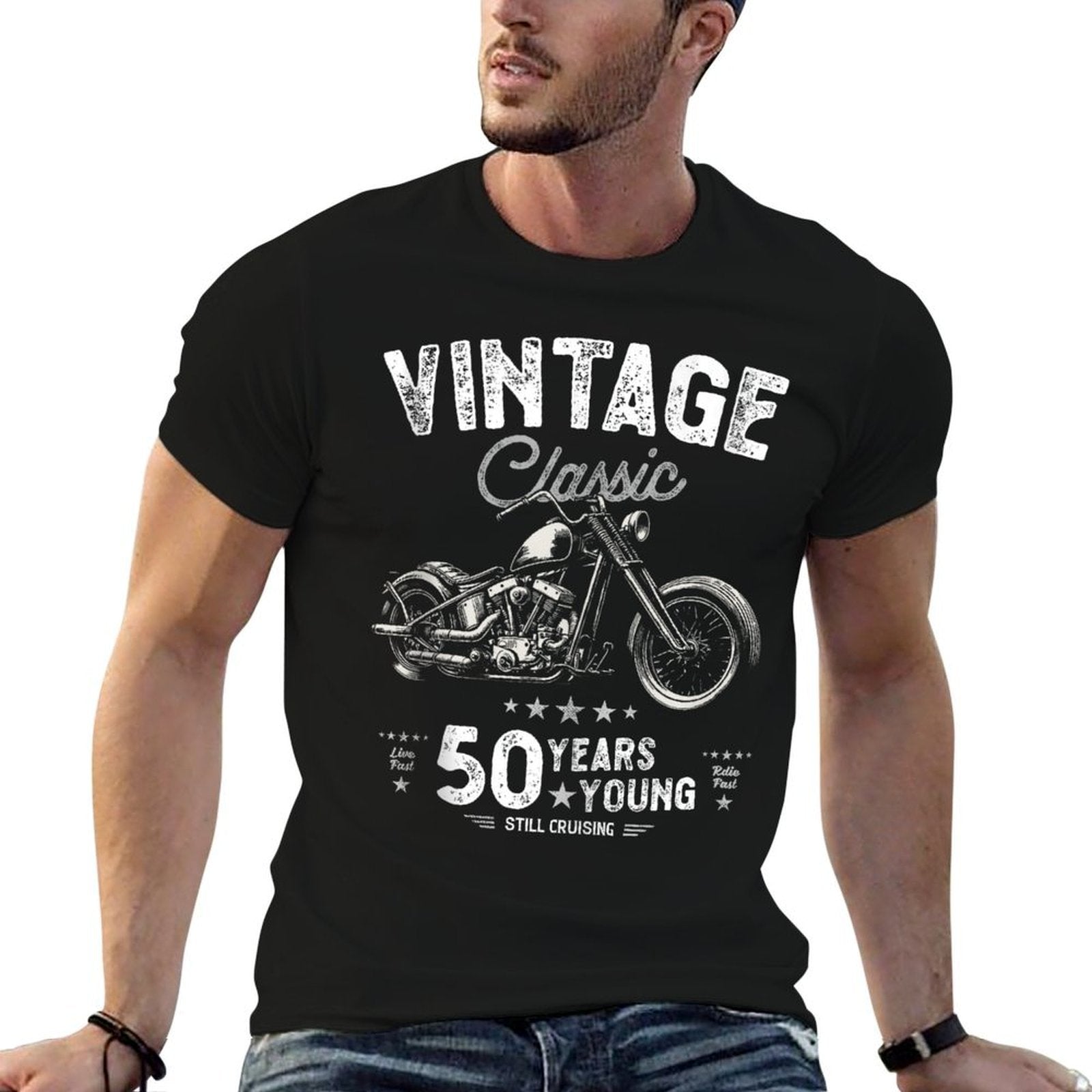 Mens Motorbike 50th Birthday Funny Cool Cruiser Fathers Day  Slim-fit Cut T-Shirt