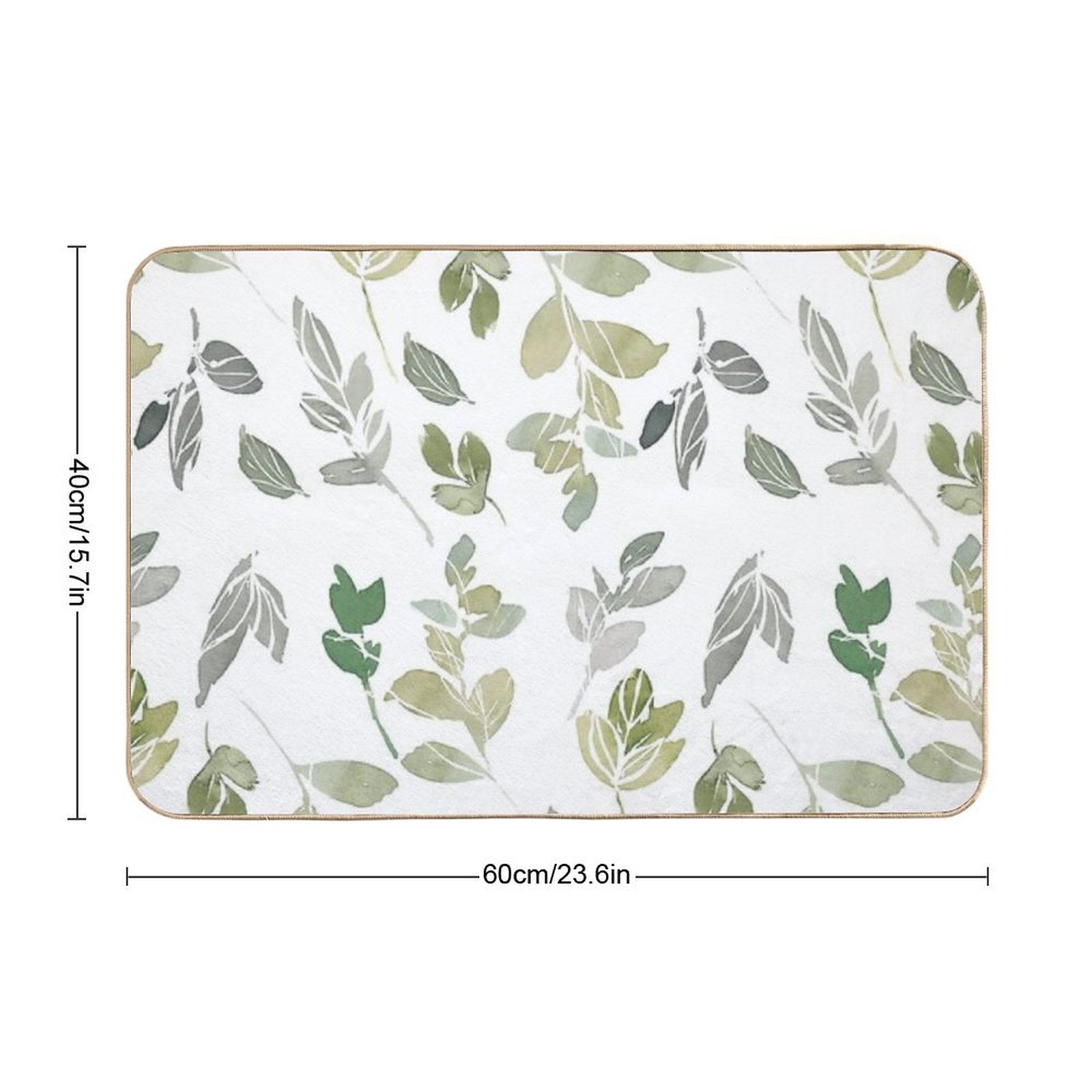 White Watercolor Leaves Pattern  Non-Slip Bath Mat