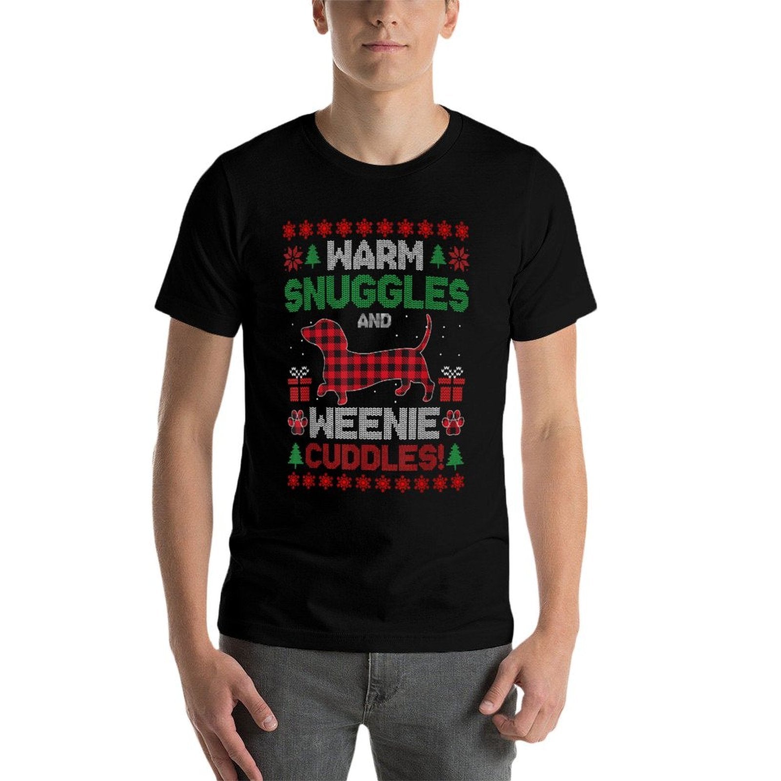 Weenie Dog Christmas Pajama Cute Weiner Ugly Christmas Men Women Kids  High-quality Stitching T-Shirt