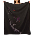 Enchanting Oriental Artwork of A Budding Sakura Branch with Deep Violet Flowers Art Print Travel-friendly Throw Blanket