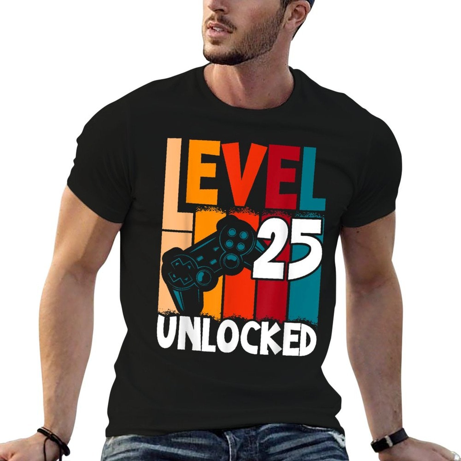 Level 25 Unlocked Video Gamer 25th Birthday  Oversized Silhouette T-Shirt