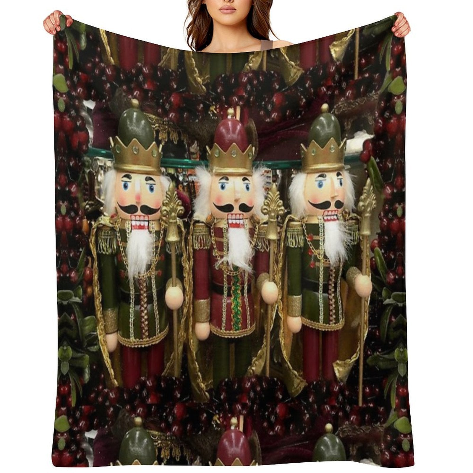 Christmas Nutcracker Trio Wrinkle-free Throw Blanket