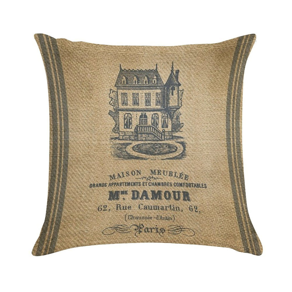 Vintage Burlap French House Design Soft Durable Construction Throw Pillow