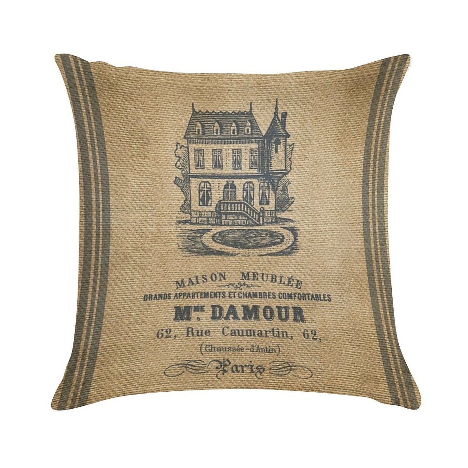 Vintage Burlap French House Design Soft Durable Construction Throw Pillow