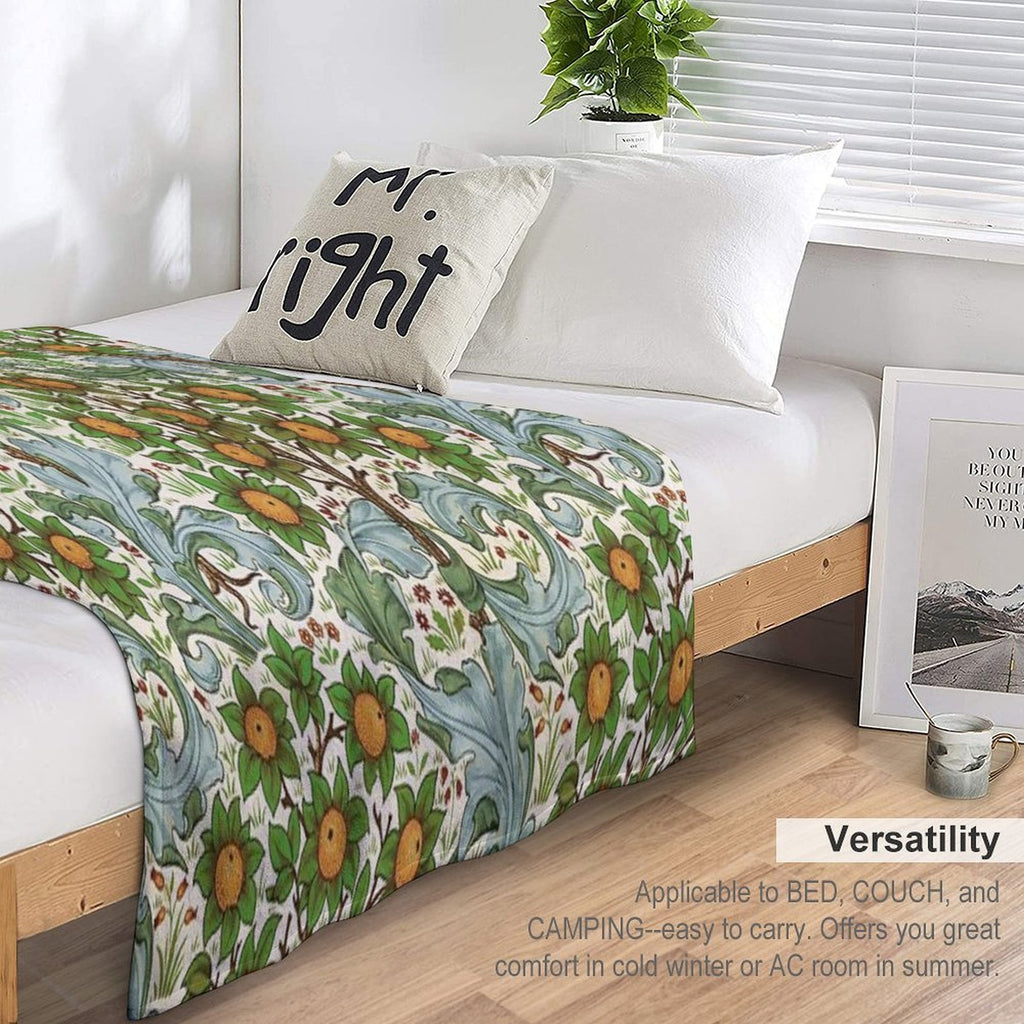 ORANGE TREE WITH BLUE GREEN LEAVES ,FLOWERS Soft Floral Art Nouveau Pattern Anti-pilling Throw Blanket