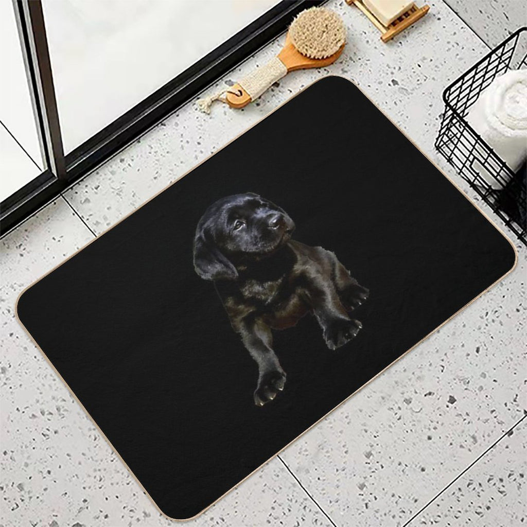 Adorable And Cute Black Labrador Sitting Puppy Vector  Non-Slip Bath Mat