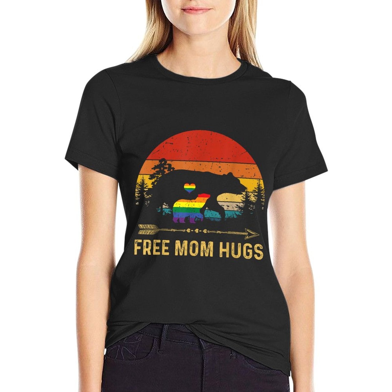 Free Mom Hugs LGBT Pride Mama Bear Retro Tshirt Gift  Eco-friendly Material T-Shirt
