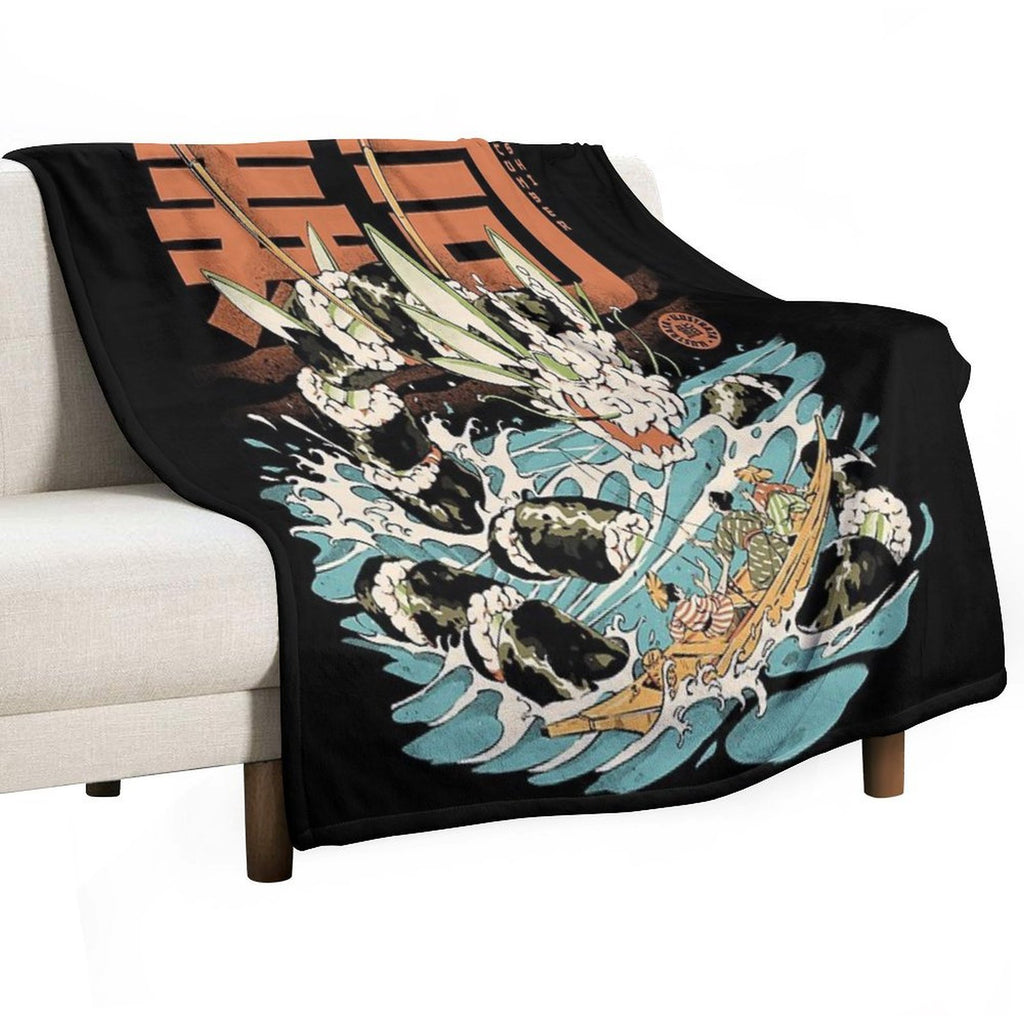 Cucumber Sushi Dragon - Black Multi-functional Throw Blanket