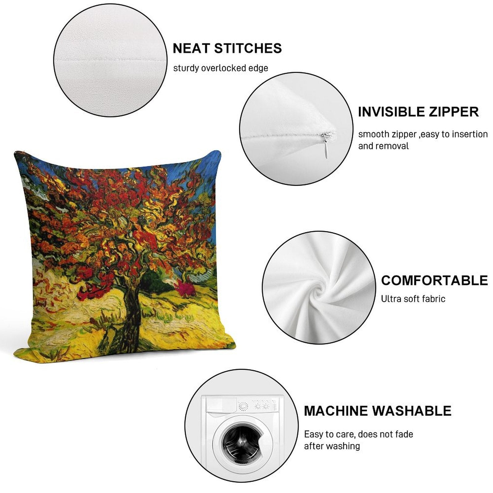 Van Gogh Mulberry Tree Print Soft Durable Construction Throw Pillow