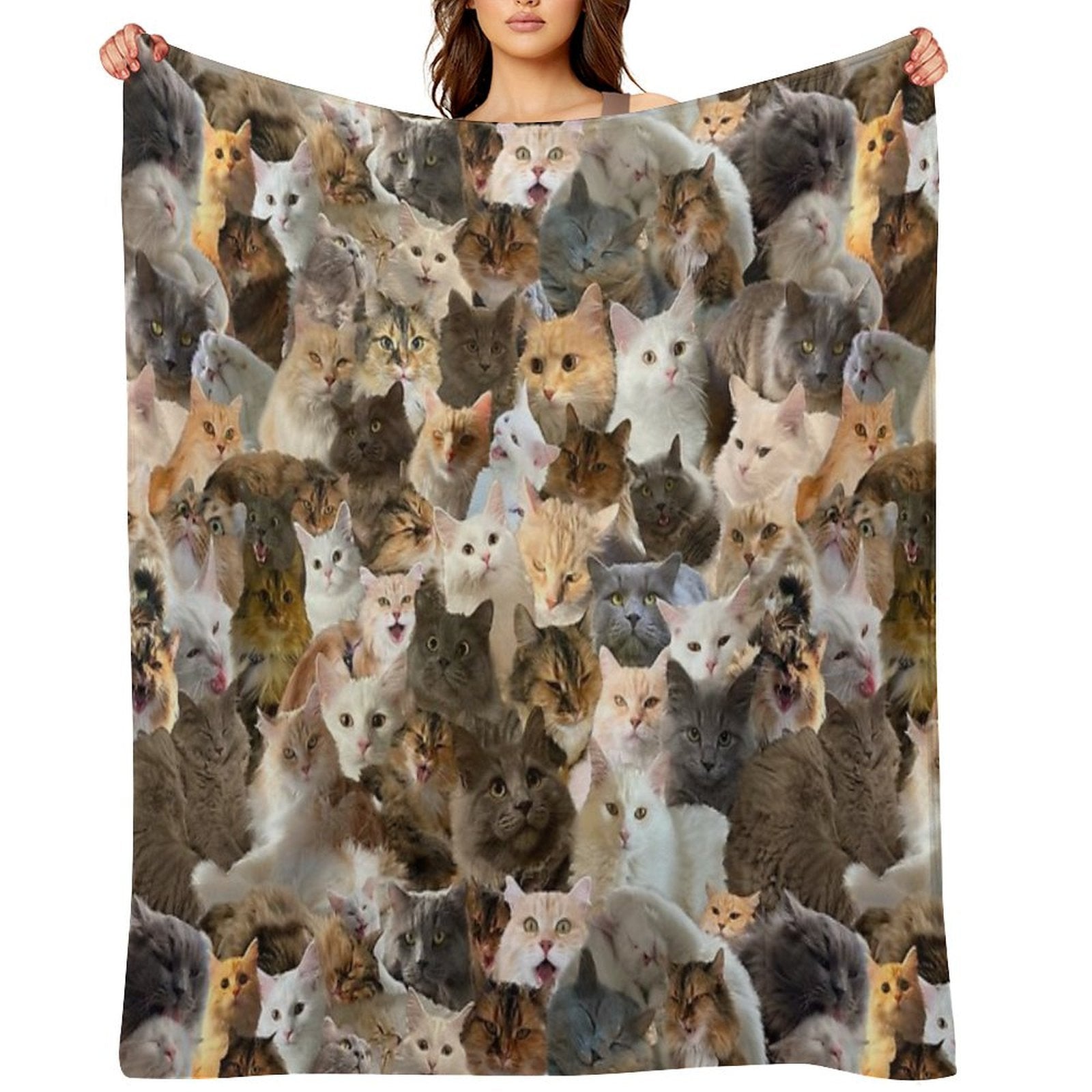 Fluffy Cat Pattern Sustainable Throw Blanket