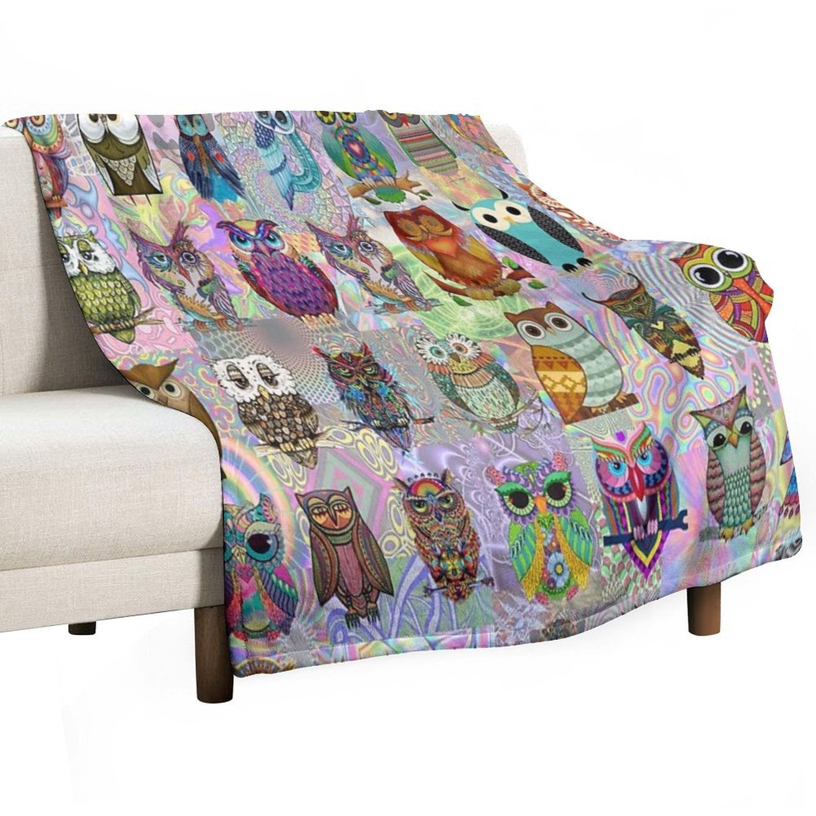 Psychedelic Owls Shrink-resistant Throw Blanket