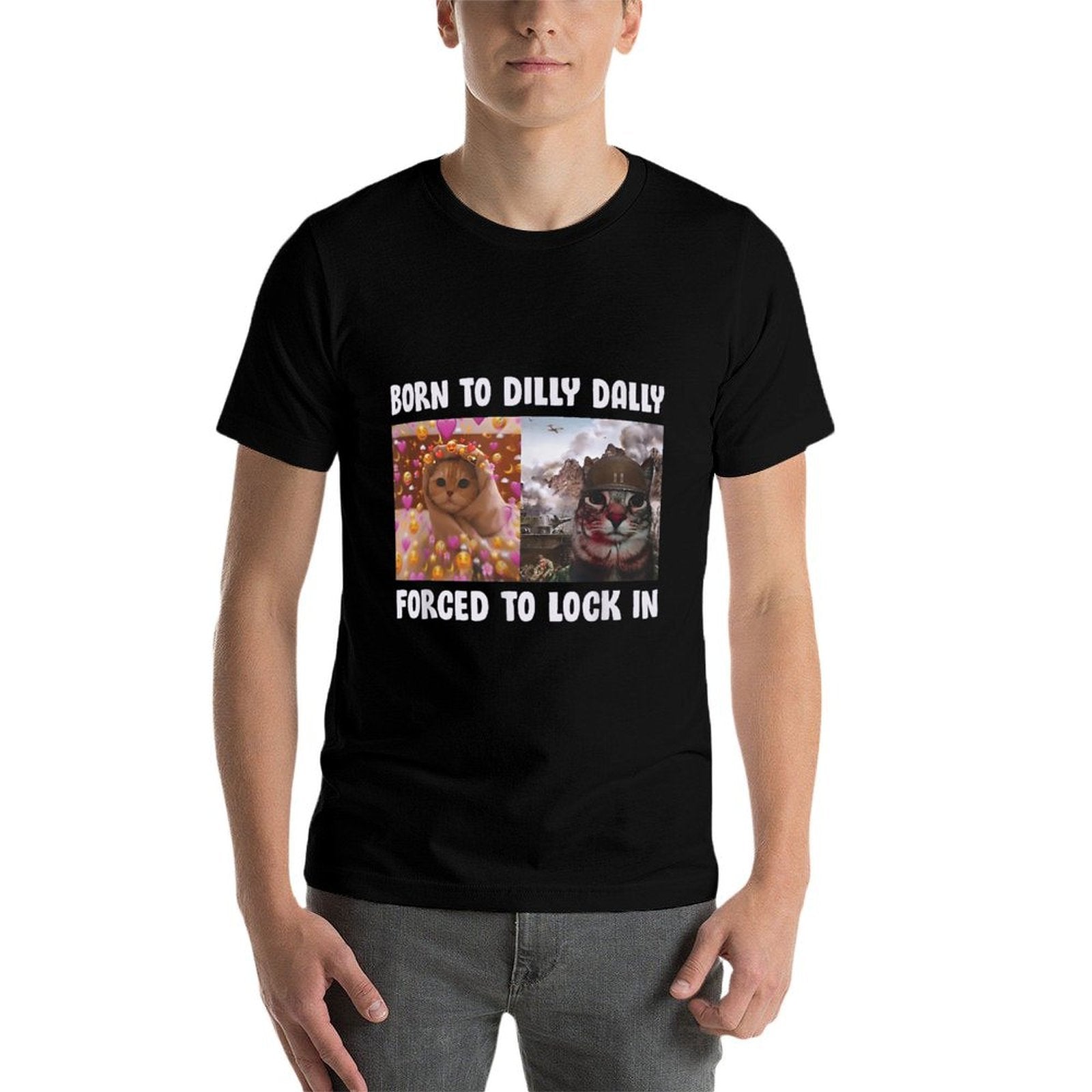 Born To Dilly Dally Forced To Lock In Cat Funny Cats Meme  Oversized Silhouette T-Shirt