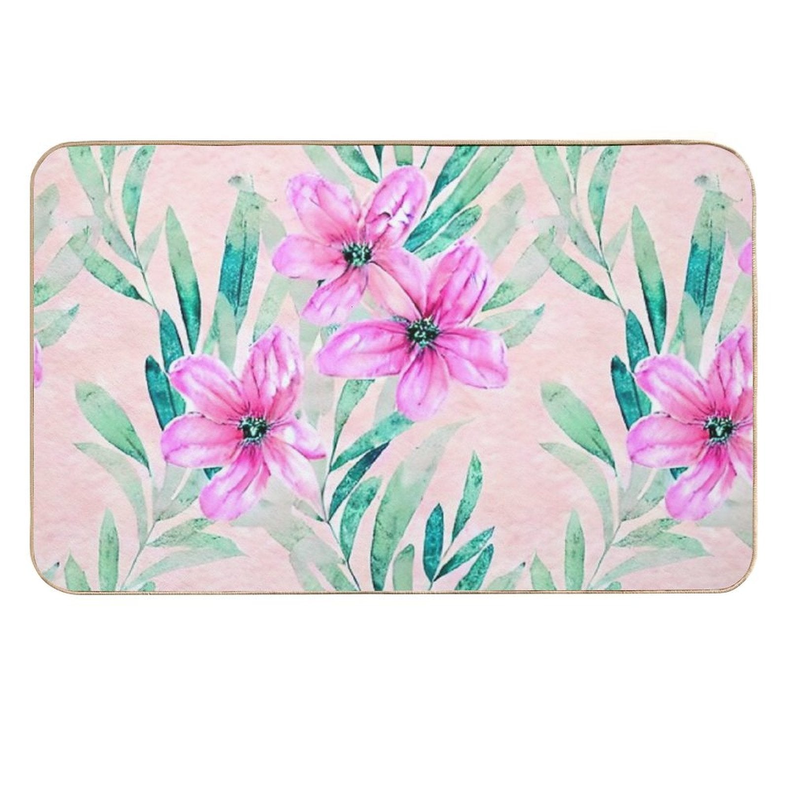 Soft Watercolour Flowers with Foliage  Non-Slip Bath Mat
