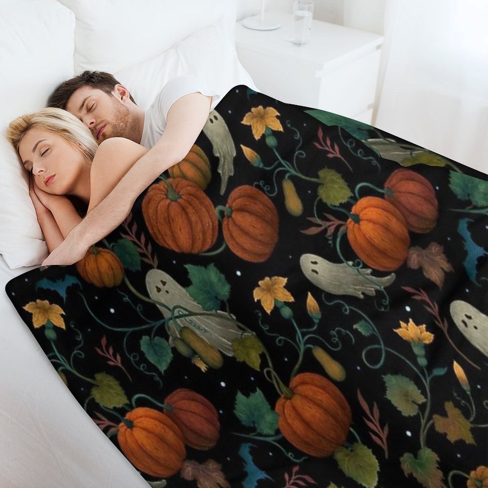 Pumpkin Ghost Pattern Versatility Throw Blanket