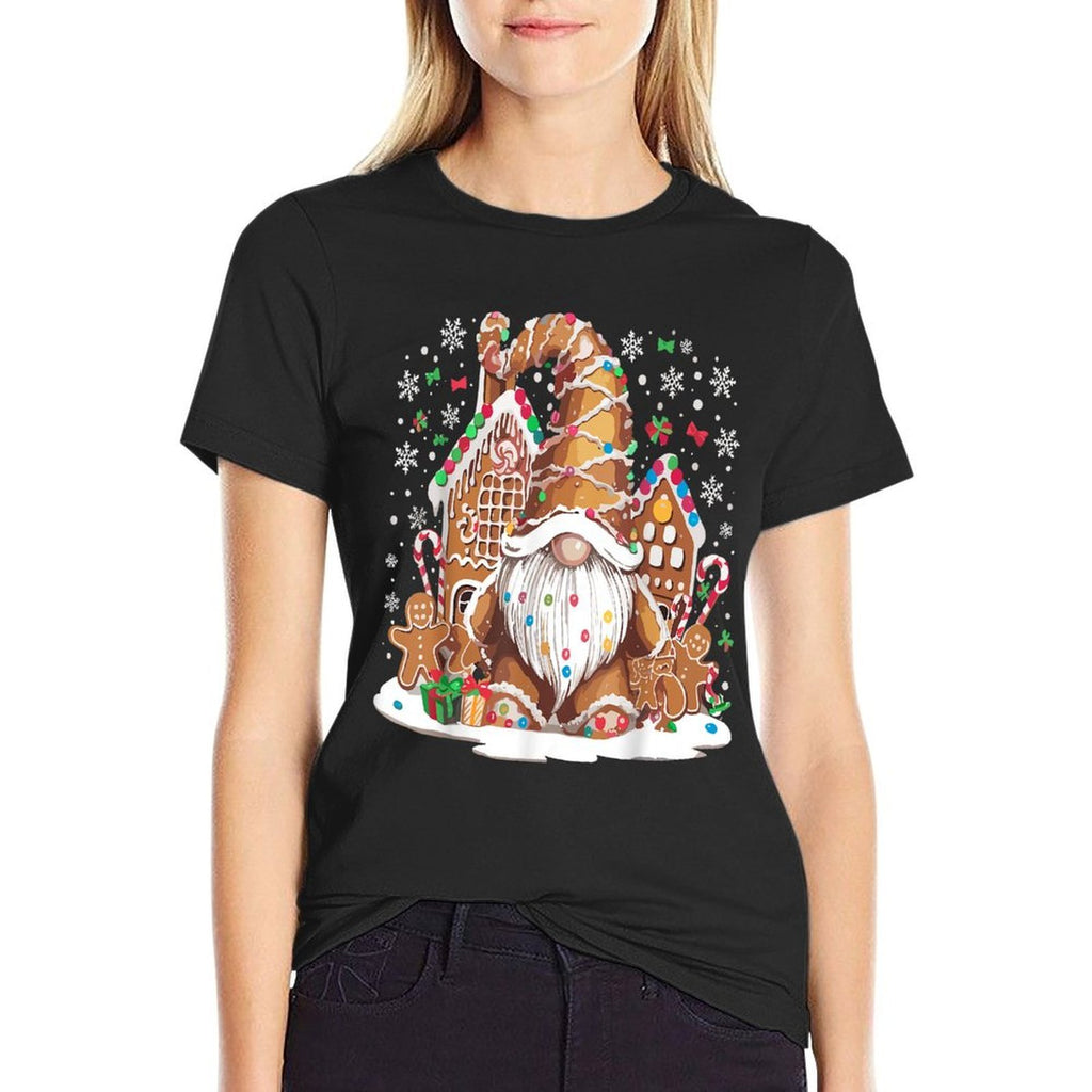 Gingerbread House Decor For Women With Christmas Gnome  Graphic-printed T-Shirt