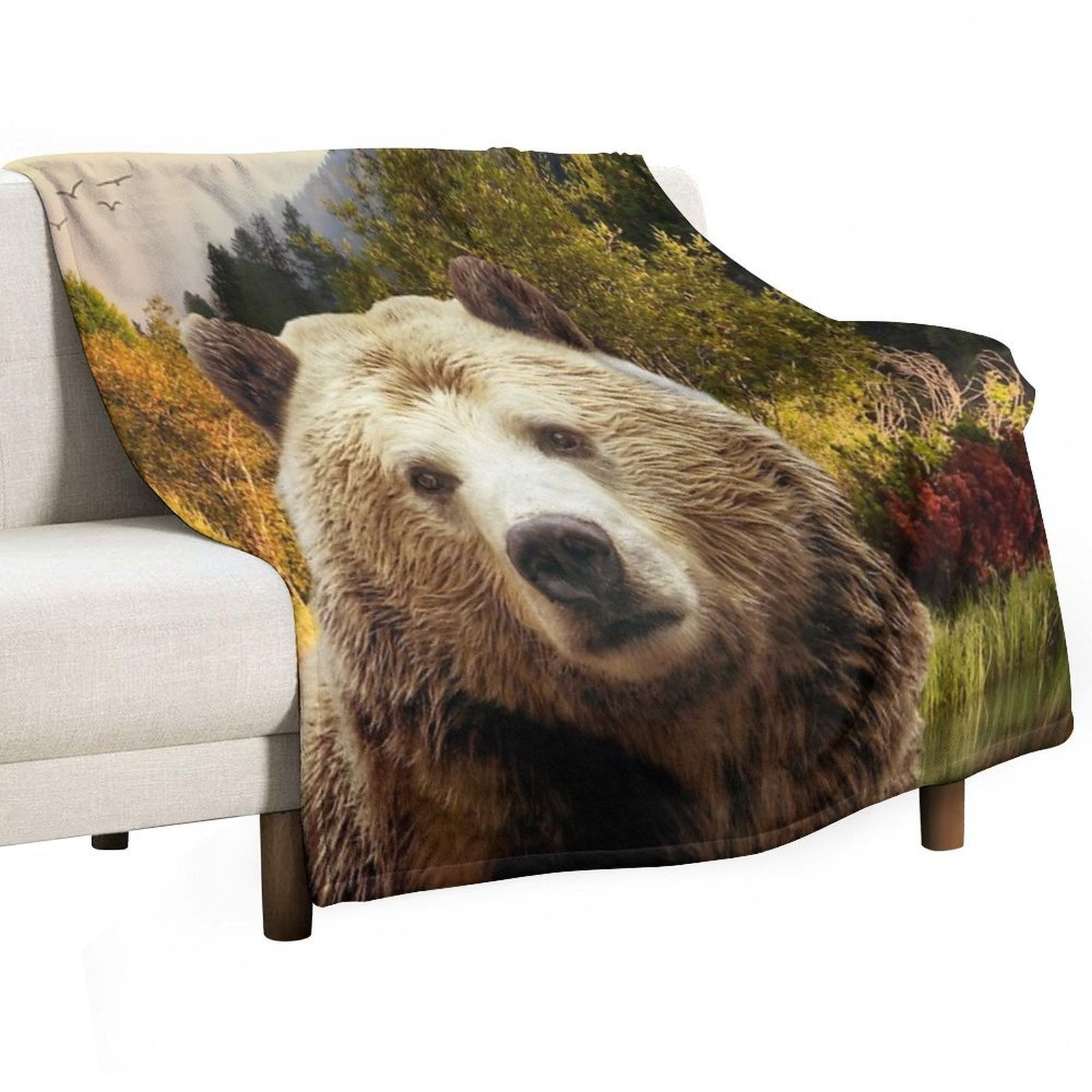Brown Bear And Forest Multi-functional Throw Blanket