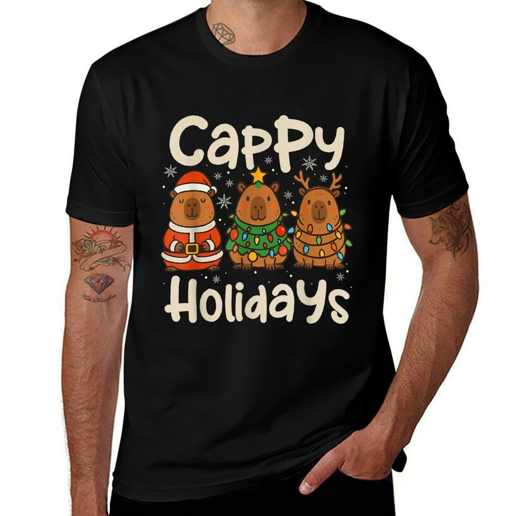 Cappy Holidays Capybara Christmas Pajama Rodent Animal  Graphic-printed T-Shirt