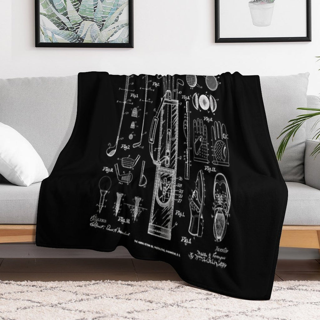 Golf Club Golfer Old Vintage Patent Drawing Print Machine-washable Throw Blanket