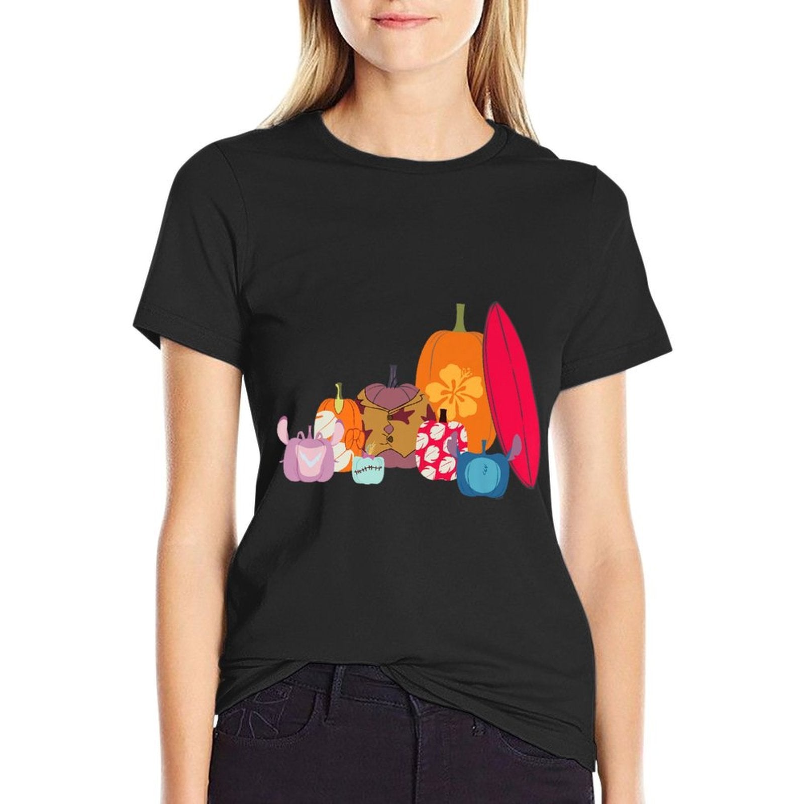 Disney Lilo & Stitch Characters Halloween Pumpkin Group Premium  Slim-fit Cut T-Shirt