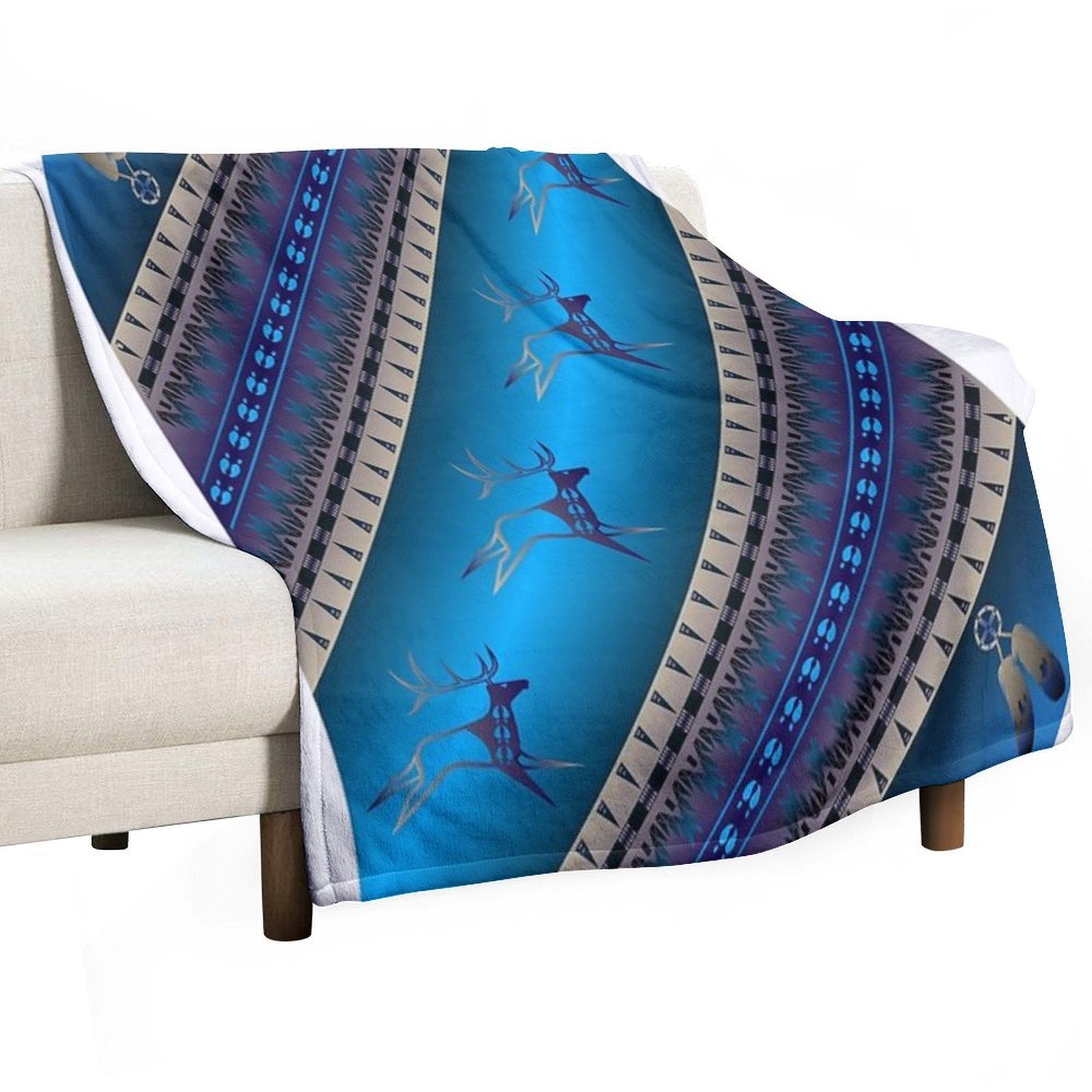 Elk Spirit (Blue) Plush Throw Blanket