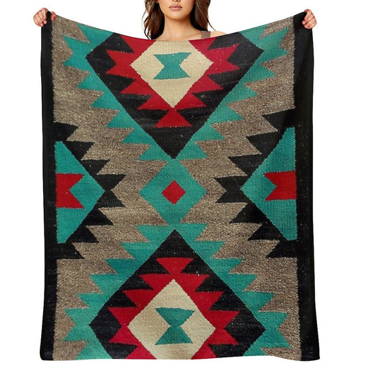 Navajo Blanket Pattern, Turquise, Red, Grey, Black Velvety-soft Throw Blanket