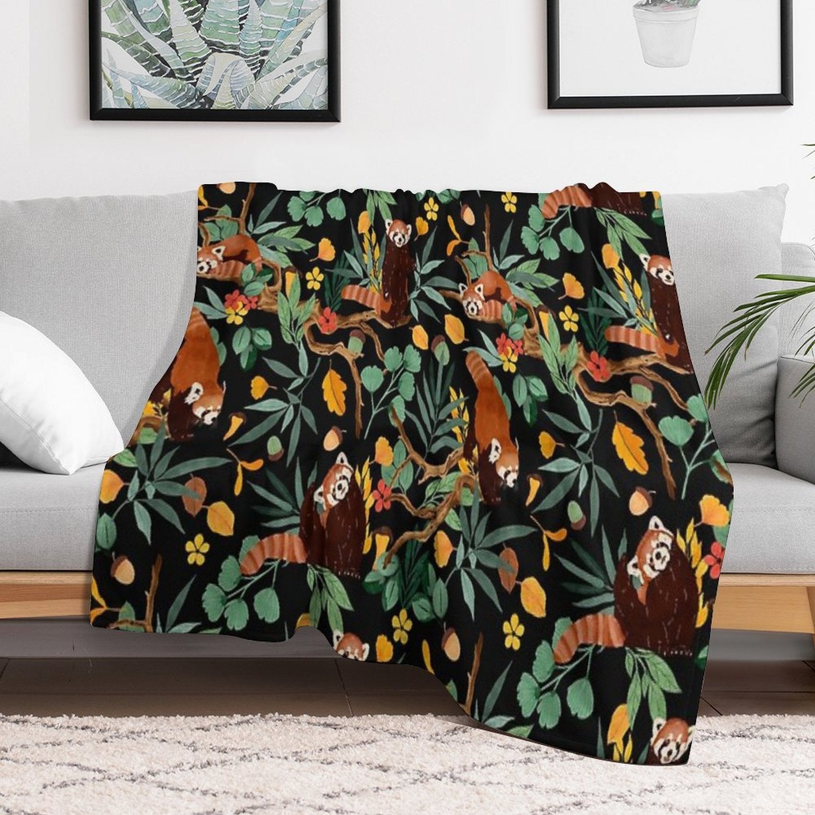 RED PANDAS IN DARK WILD NATURE Machine-washable Throw Blanket