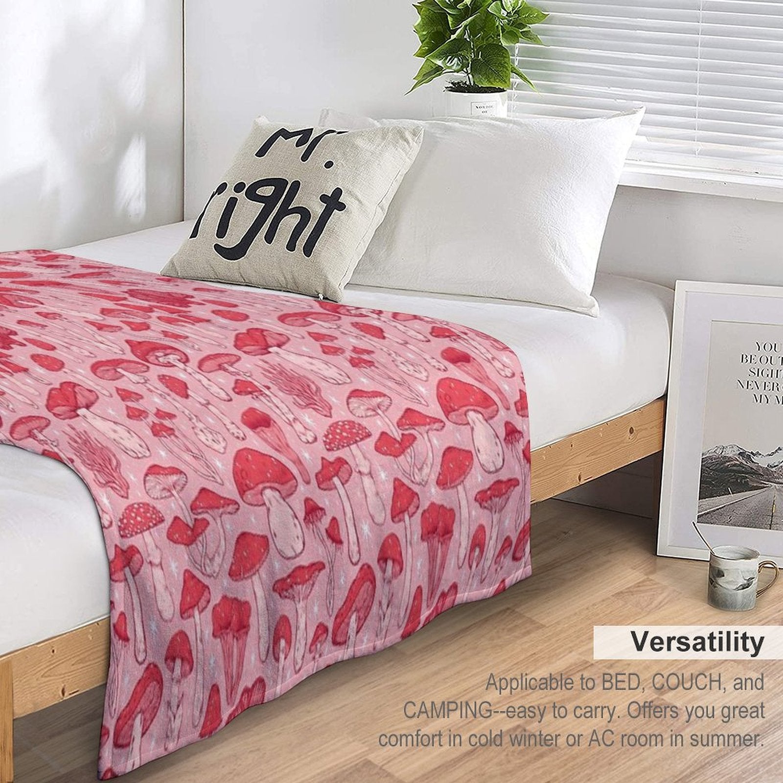 Deadly Mushrooms Red on Pink Eco-conscious Throw Blanket